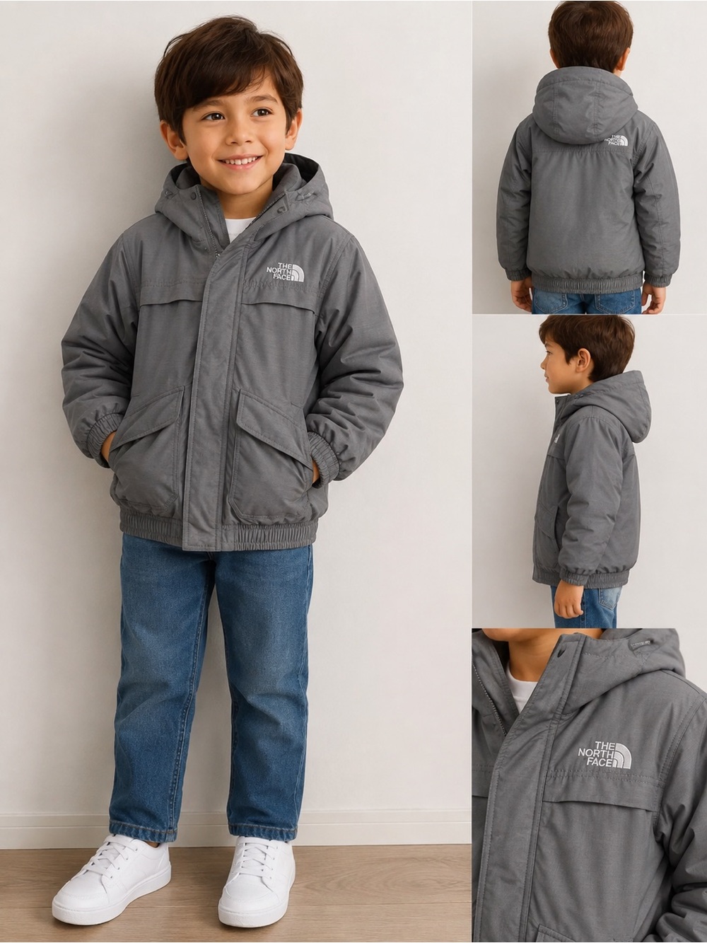 The North Face Kids Gray Hooded Puffer Jacket XS / 6